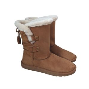 Arizona Jean Co. Stellar Faux Fur Lined Faux Suede Boots 9M Tan Cognac